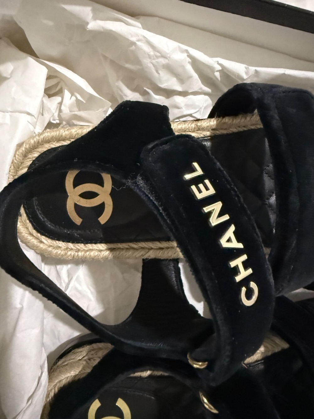 Authentic Chanel Black Velvet Dad Sandals - Picture 3 of 9